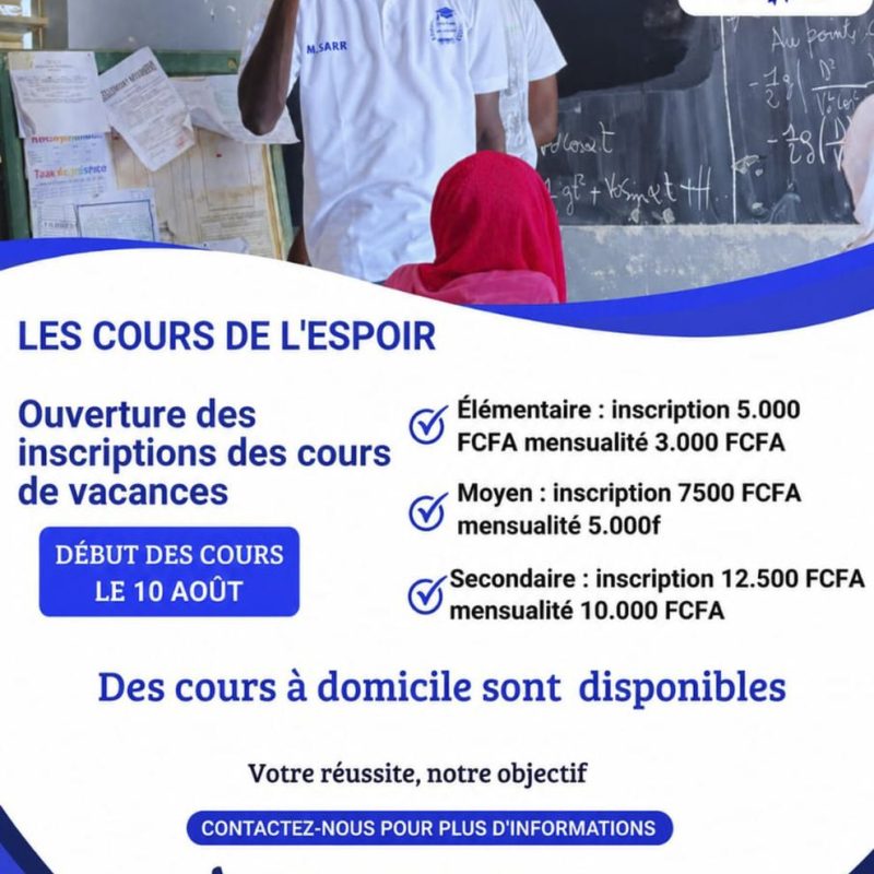 Ouverture des inscriptions aux cours de vacances