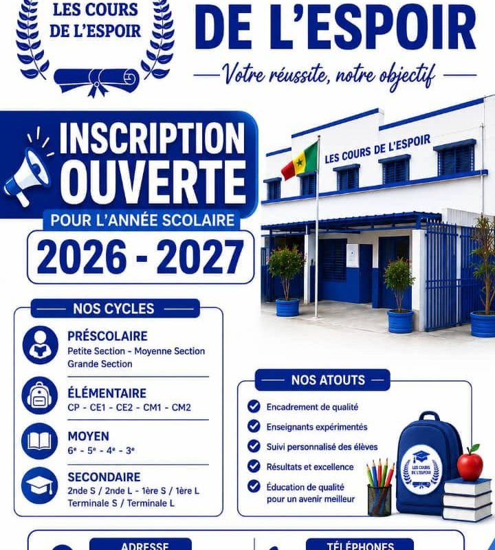 Inscriptions ouvertes pour l'année scolaire 2026-2027