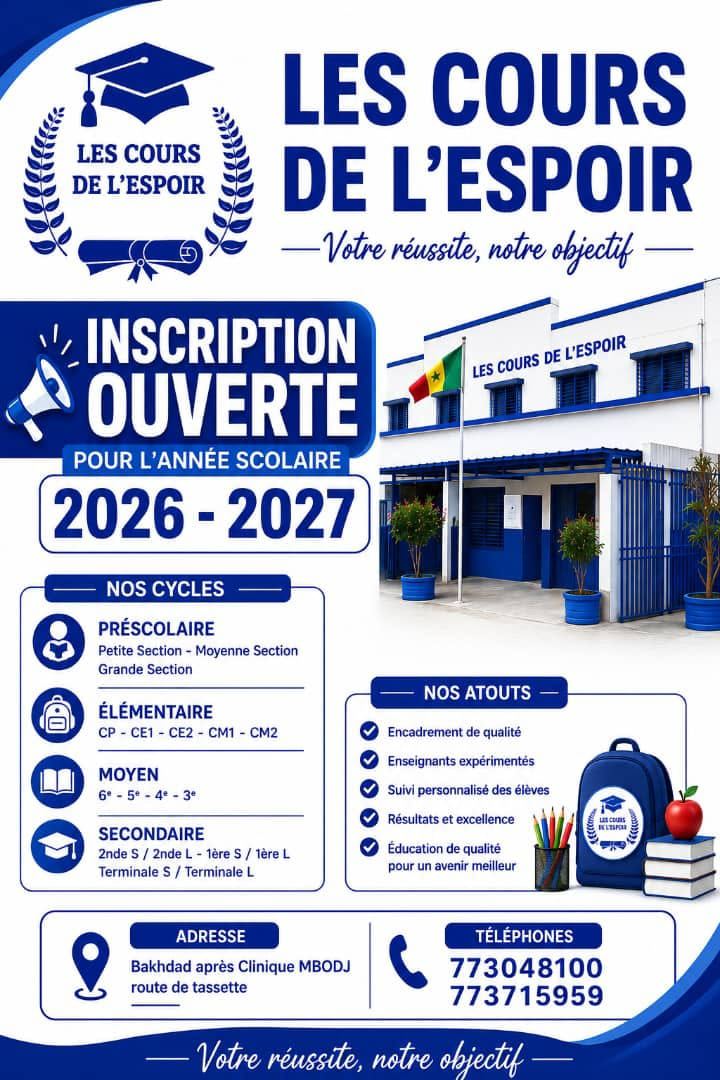 Inscriptions ouvertes pour l'année scolaire 2026-2027