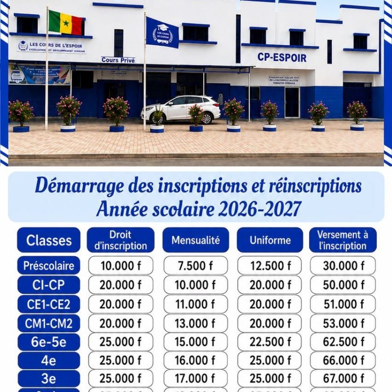Grille tarifaire et démarrage des inscriptions 2026-2027